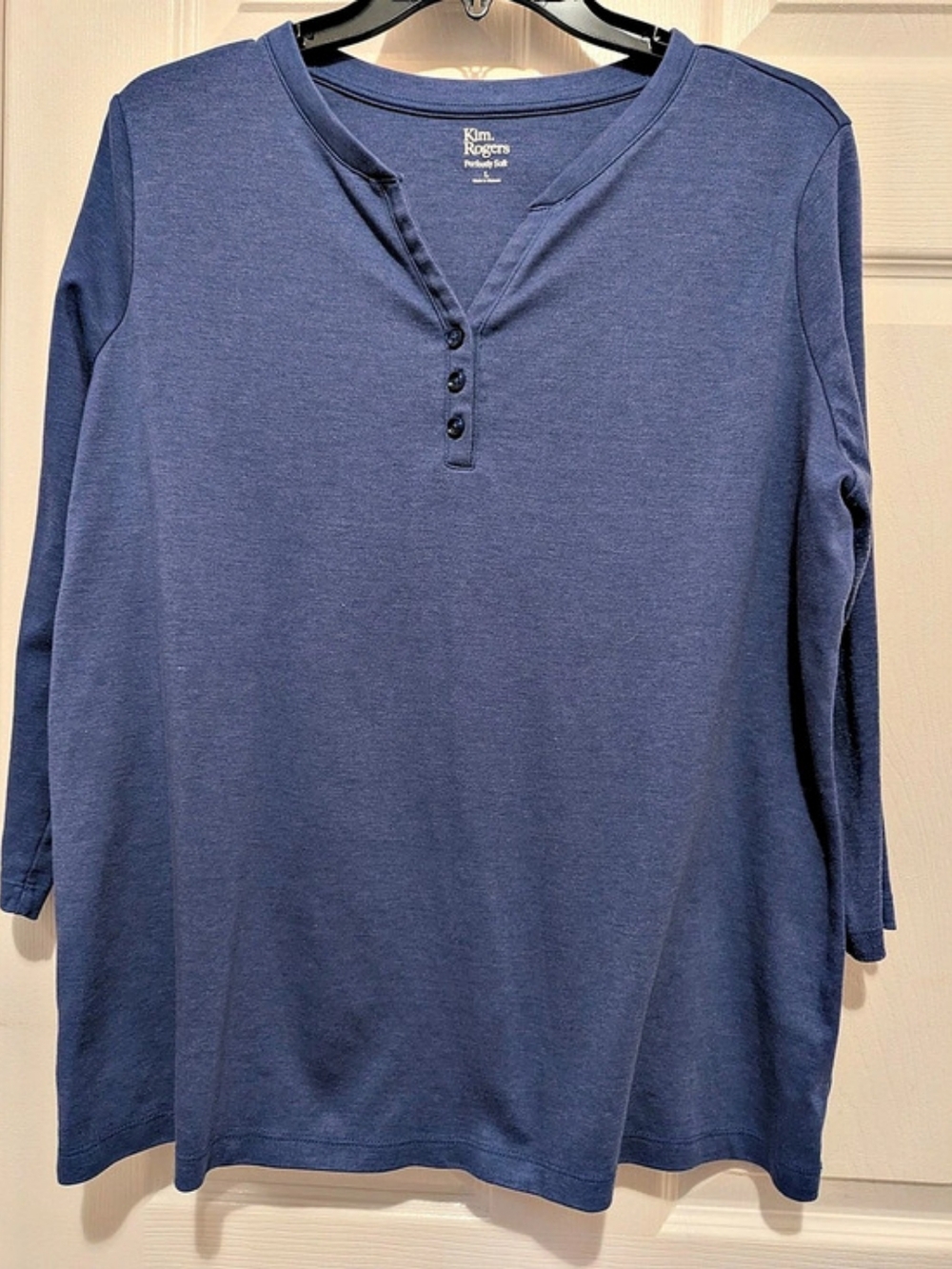 Kim Rogers Perfectly Soft Long Sleeve Top in Blue Large Like New